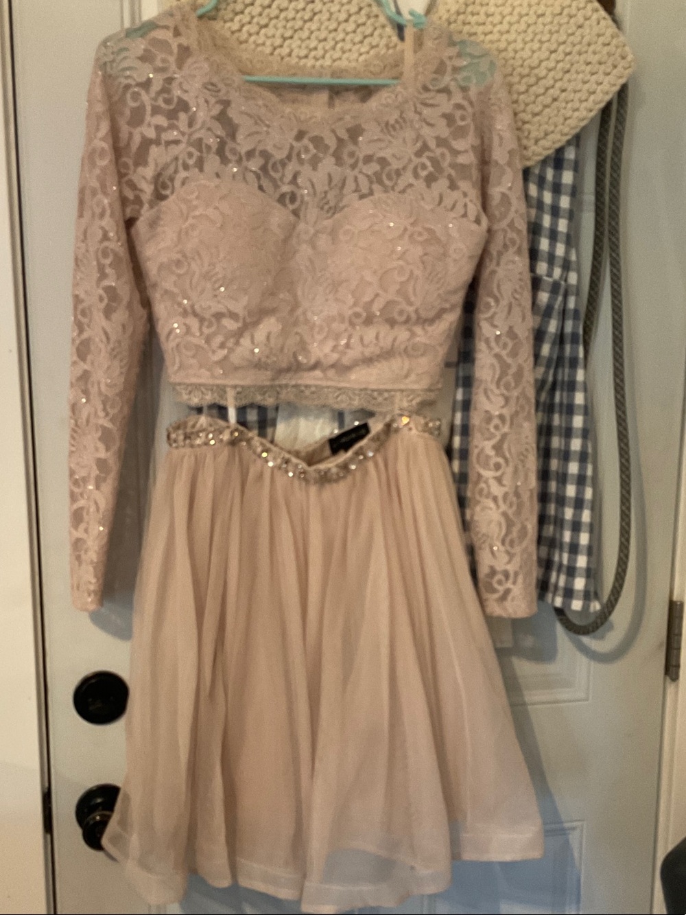 My Michelle Blush Lace Two-Piece Prom Dress